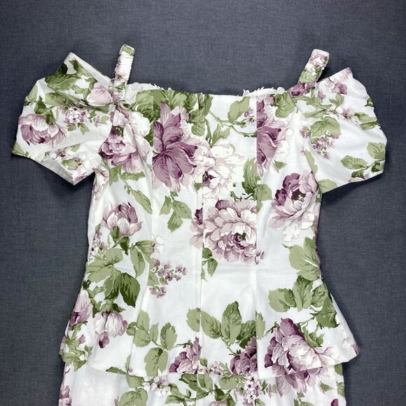 Scott McClintock Vintage Midi Dress Sz 14 Floral Cottage Core Off Shoulder Lace - Picture 6 of 16